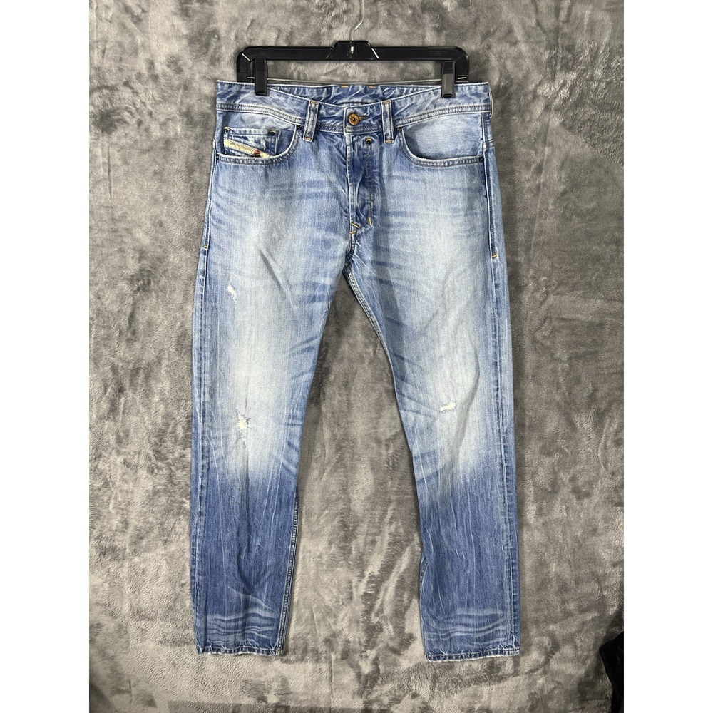 Diesel Industry Denim Division Mens Light Wash Distressed Straight Jeans Blue
